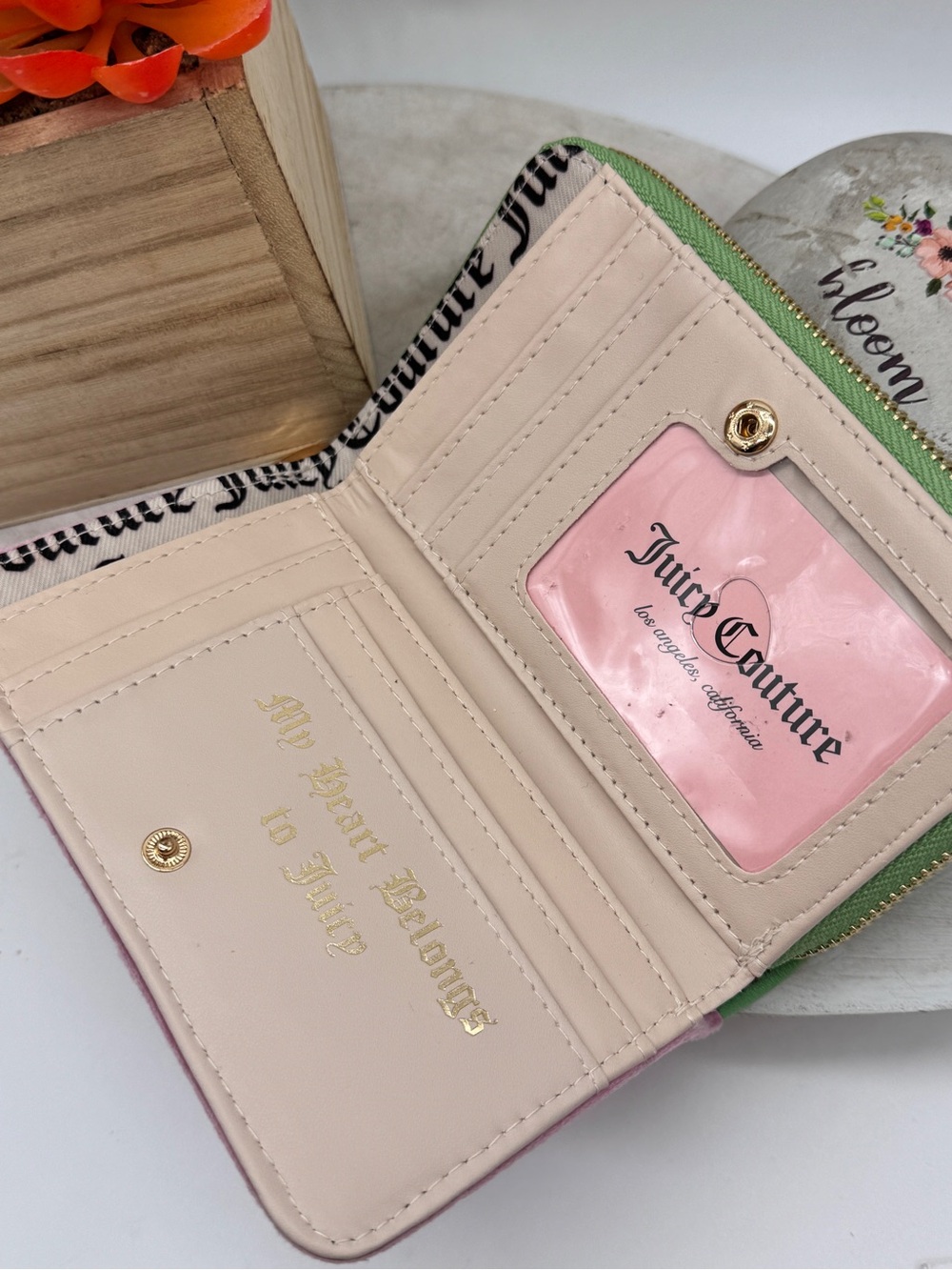Juicy Couture Juicy In Bloom Cherry Blossom Zip Around Bifold Wallet Velour NWOT - Picture 8 of 12